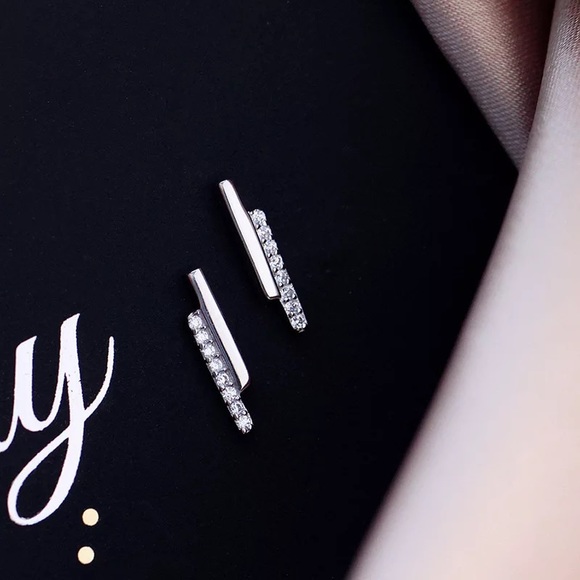 Sterling Silver Simulated Diamond Stud Earrings - Picture 8 of 8